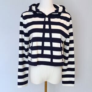 Milly Cropped Striped Navy/White Sweater Hoodie Size Med.